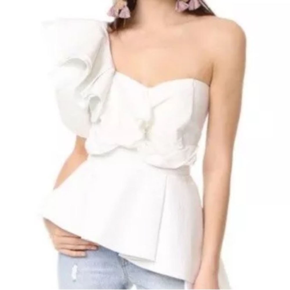 Luxe by Stylekeepers White Off Shoulder Top with Puff Sleeves & Layers at Waist